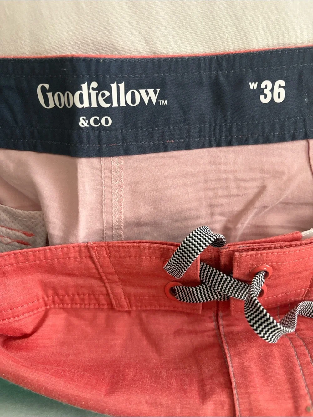 Goodfellow & Co Coral, Aqua and Light Blue Stripe Swim Trunk Board Shorts Sz 36